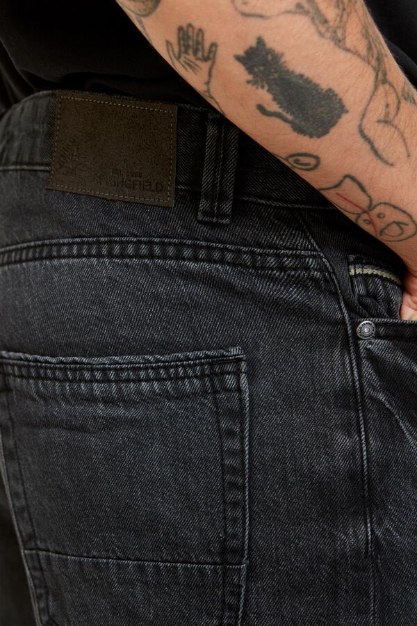 Springfield Bermudas jeans regular leve pretas lavadas cinza claro