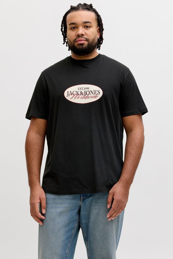 Jack & Jones PLUS T-shirt b&aacute;sica manga curta preto