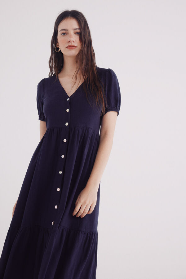 Springfield Vestido midi camisero lino azul