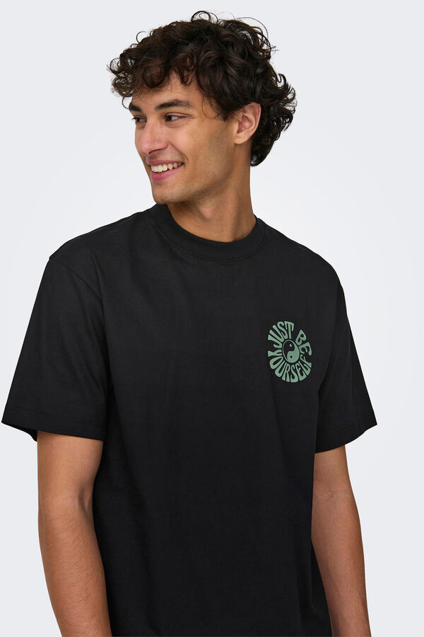 Only & Sons T-shirt algod&atilde;o org&acirc;nico preto