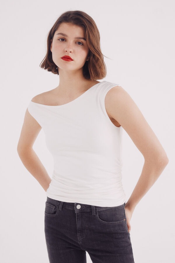 Springfield Top asimétrico liso estampado