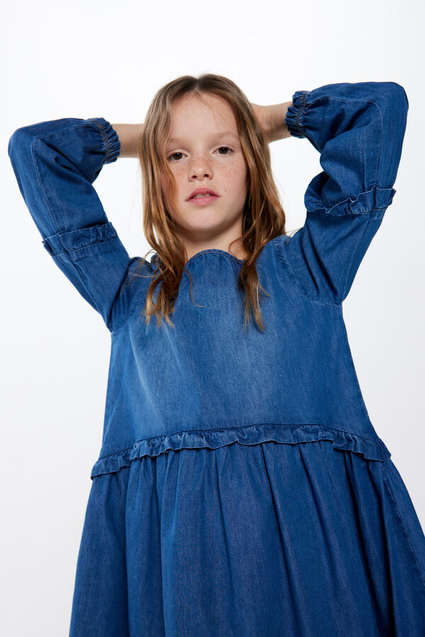 Springfield Kids Vestido denim folhos menina azul