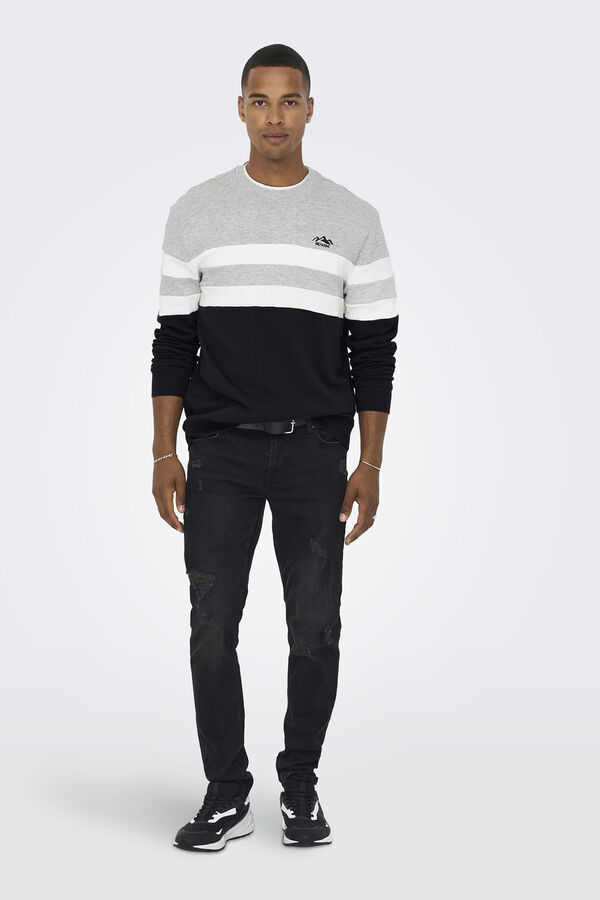 Only & Sons Moletom Color Block com gola redonda azul