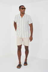 Brave Soul Camisa &agrave;s riscas manga curta bege