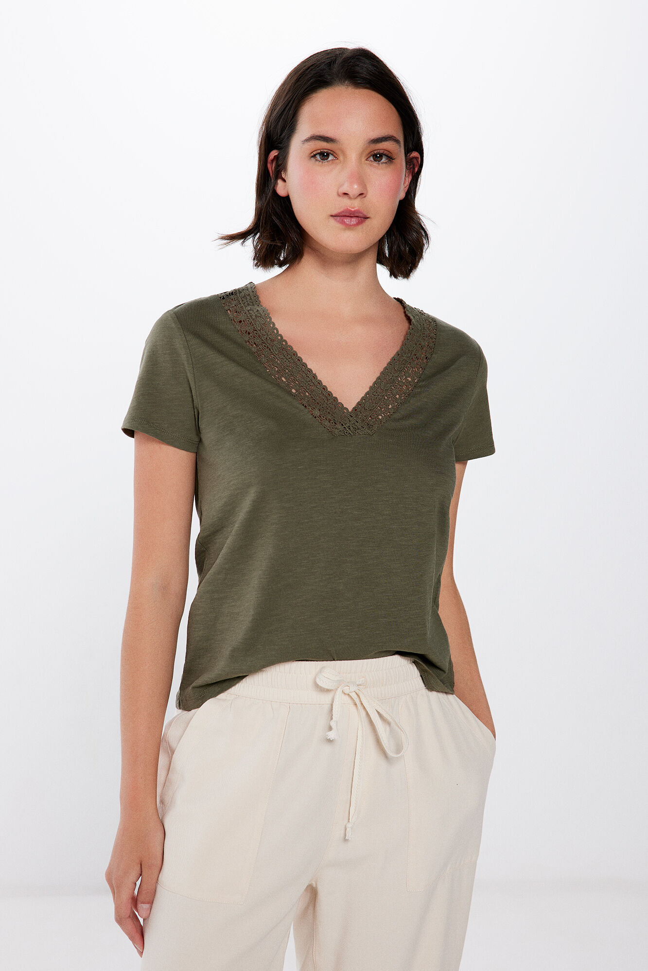Springfield Camiseta Escote Pico Crochet