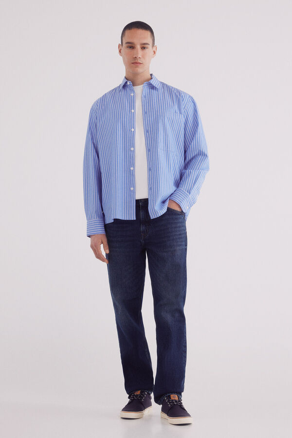 Springfield Camisa de popelina riscas boxy fit azul