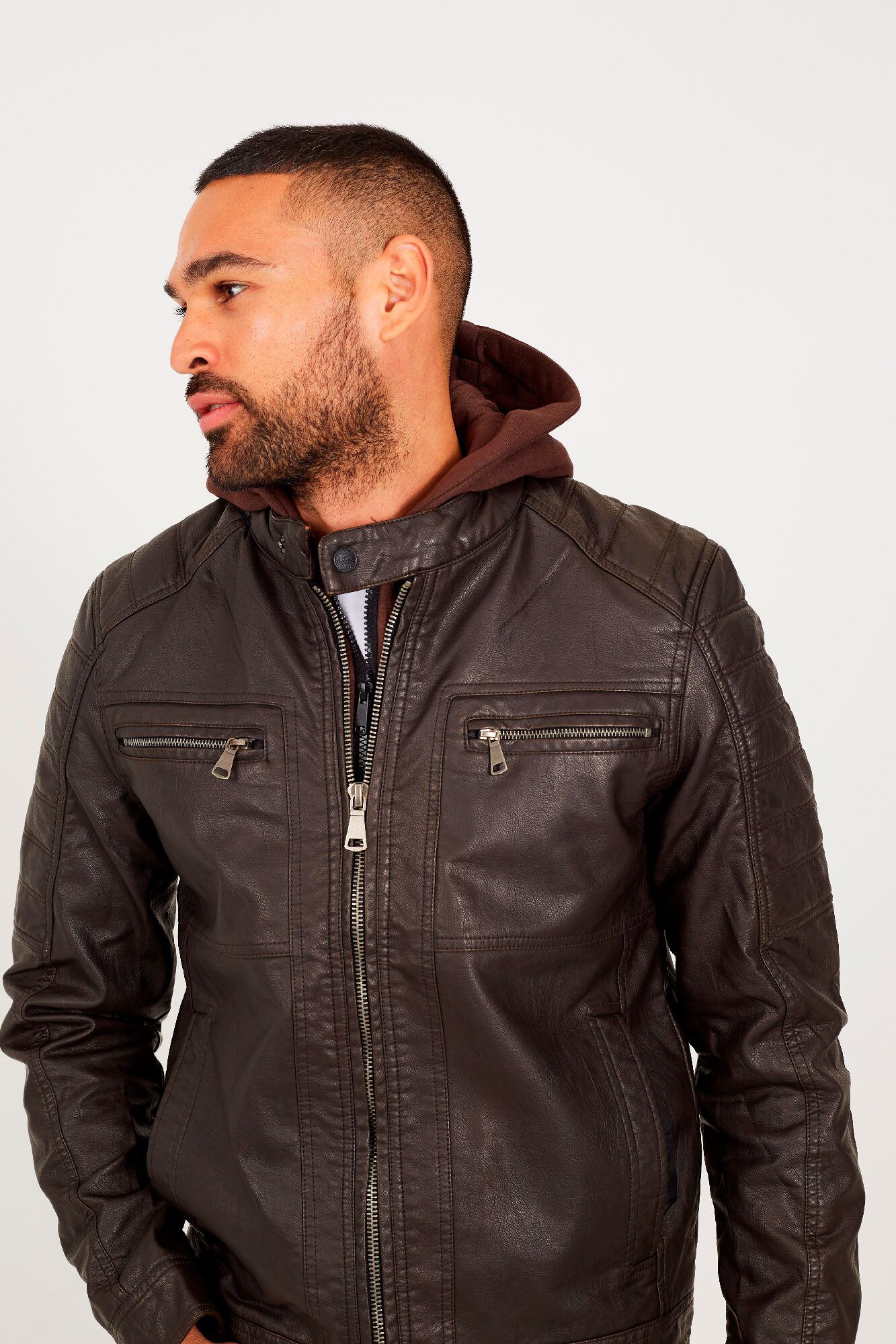 Brave Soul Chaqueta efecto piel con capucha