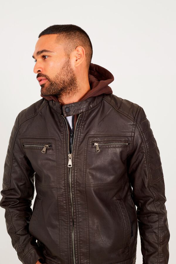 Brave Soul Chaqueta efecto piel con capucha tostado