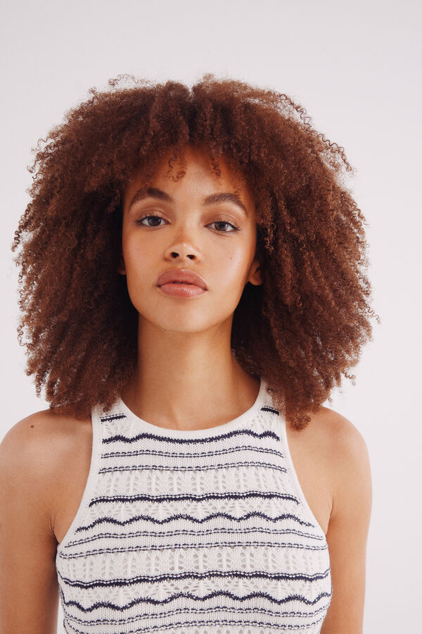 Springfield Vestido midi punto pointelle beige