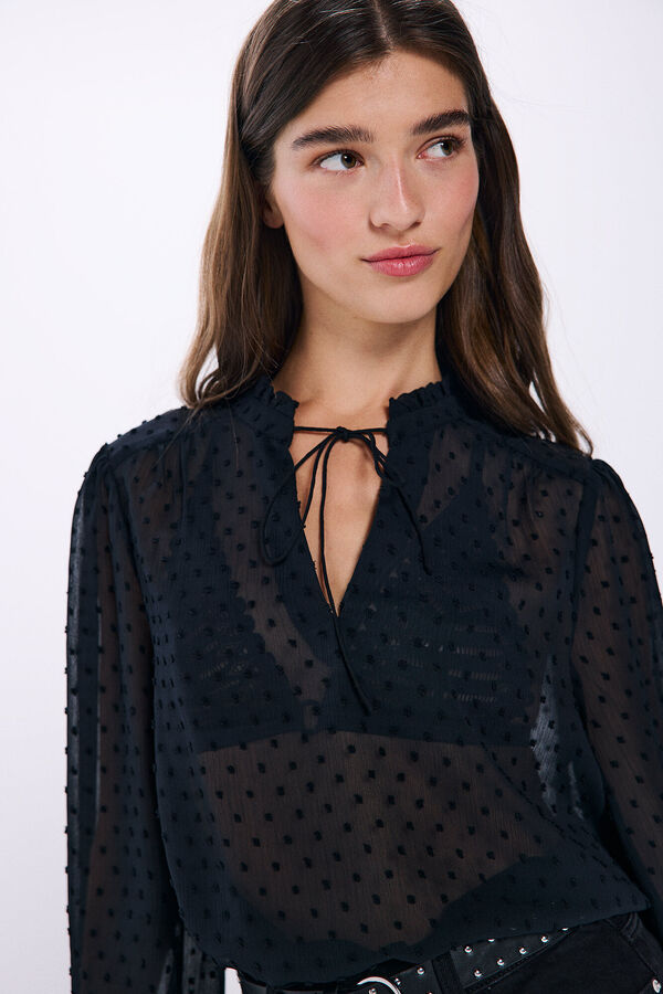 Springfield Blusa plumeti rom&acirc;ntica preto