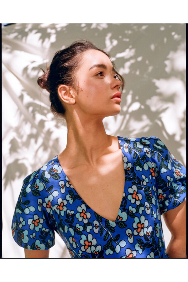 Springfield Vestido Midi Abertura Espalda Lino "Roots Studio" azul