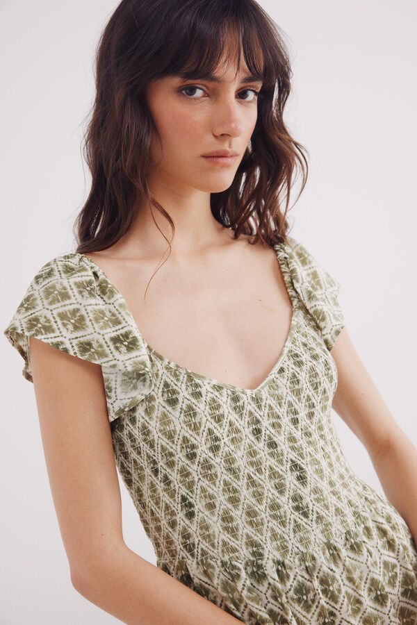 Springfield Vestido midi estampado geom&eacute;trico verde