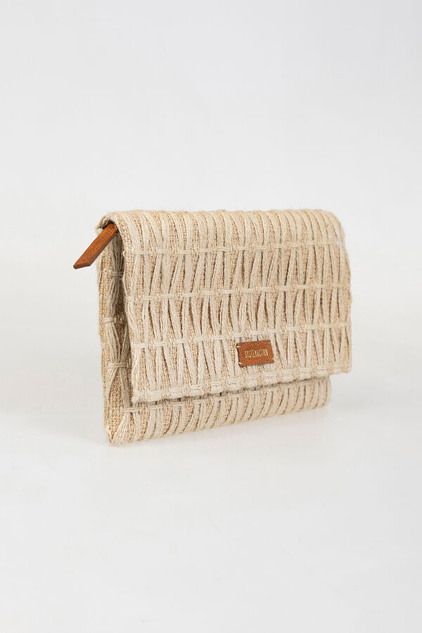 System Action Bolso de mano de rafia trenzado marfil