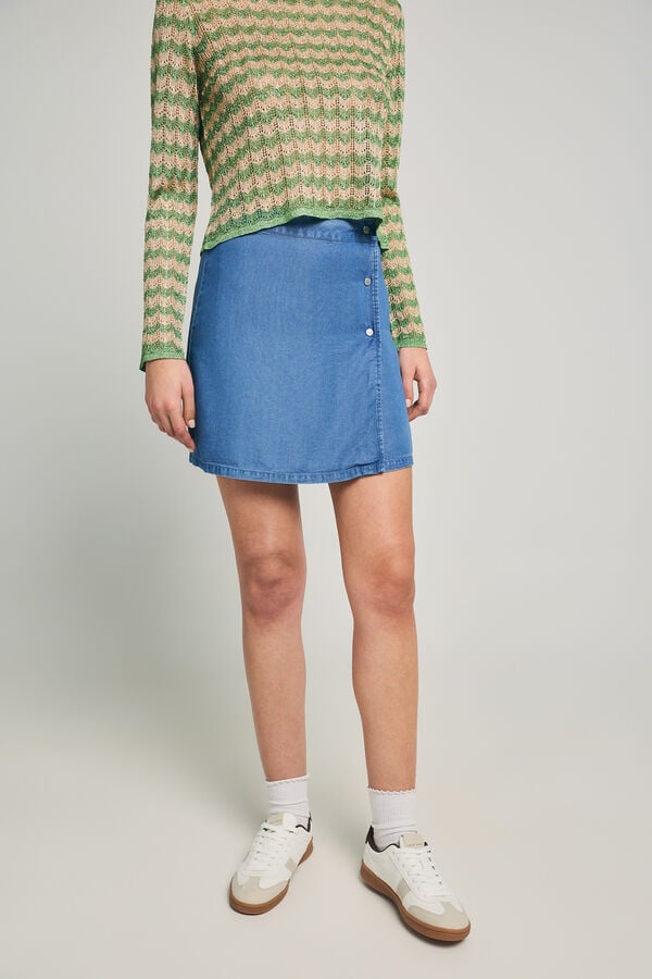Only Saia curta de tencel azul