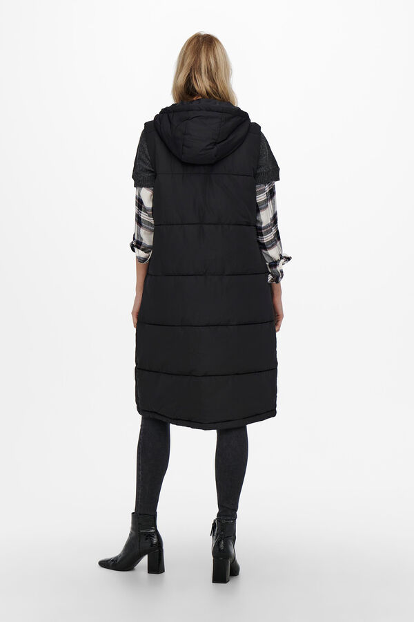 Only Colete acolchoado com capuz preto