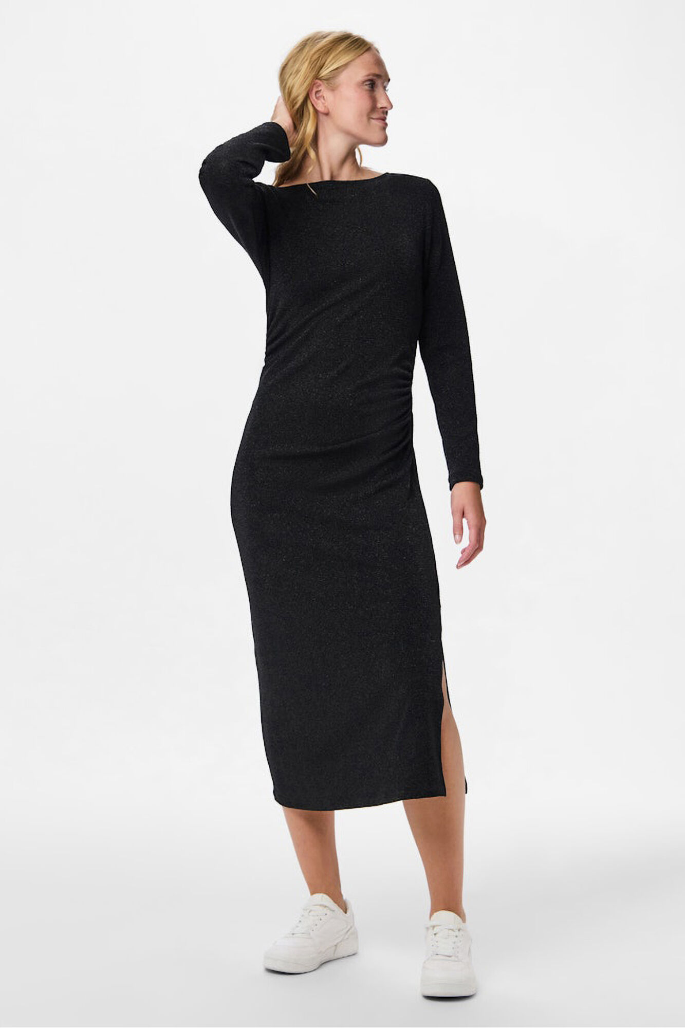 Pieces Vestido midi lurex fruncido cadera