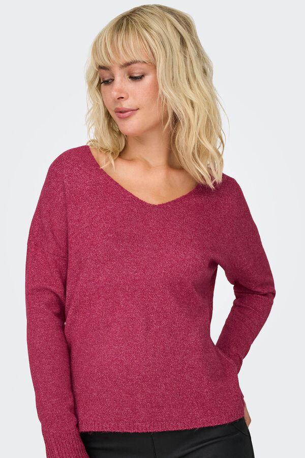 Only Su&eacute;ter com gola em V rosa