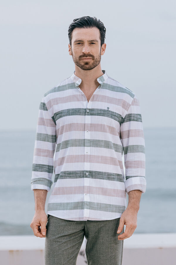 Celopman Camisa Rayas Horizontal Cuello Mao verde