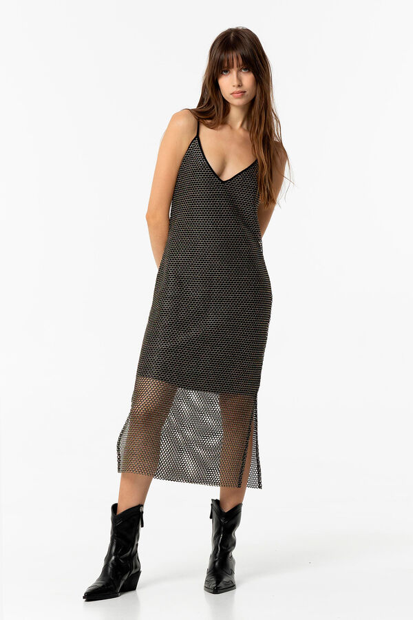 Tiffosi Vestido Comprido de Grelha com L&uacute;rex amarelo