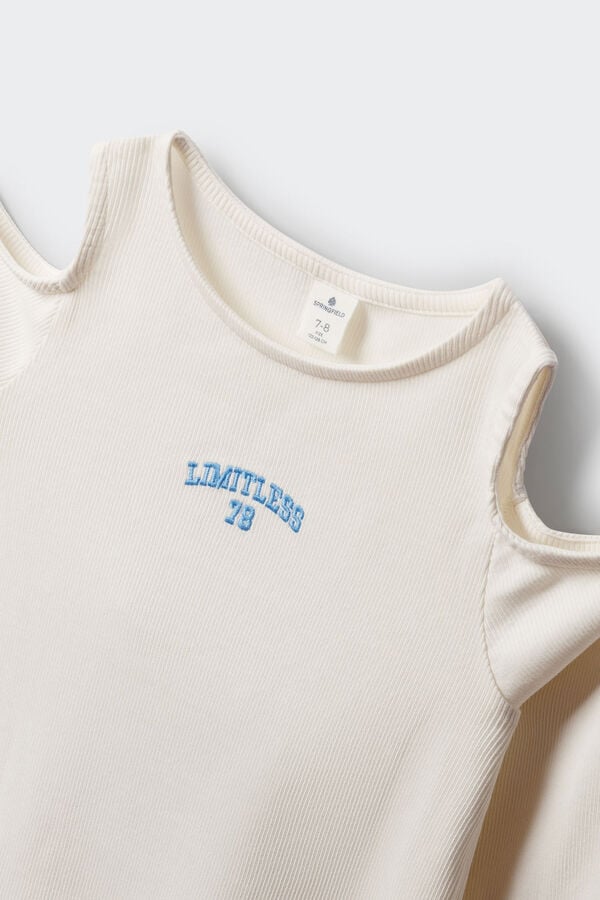Springfield Kids Camiseta manga larga rib hombro descubierto ni&ntilde;a marfil
