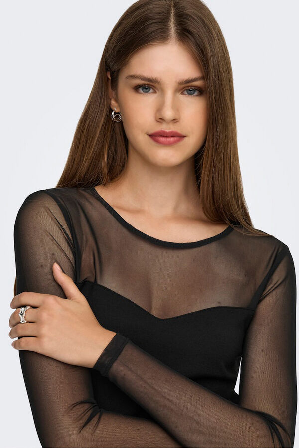 Only Vestido curto semitransparente preto