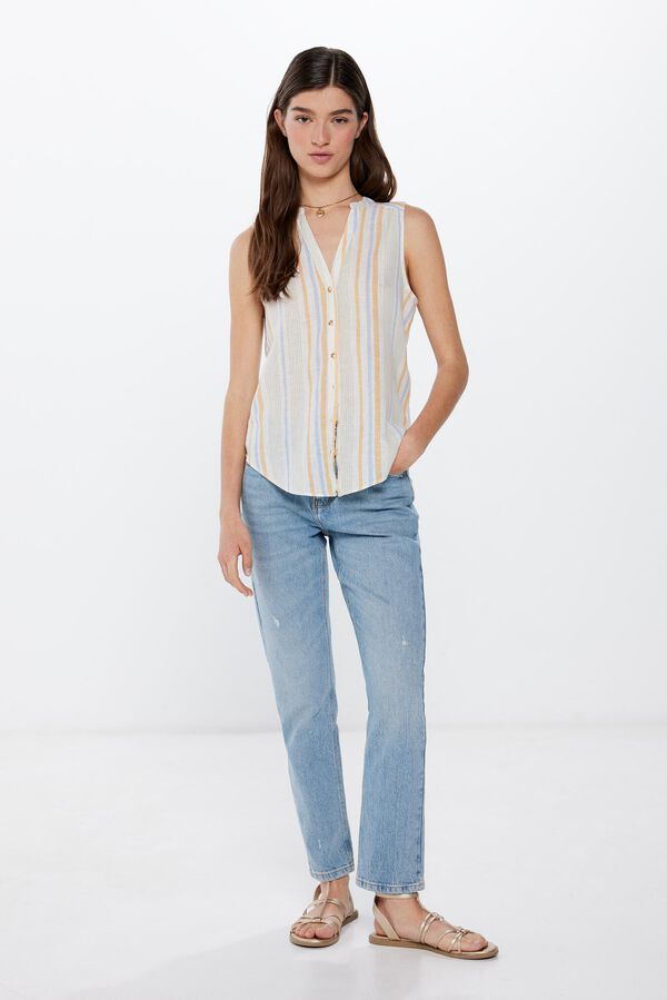 Springfield Blusa Cuello Mao Sin Mangas Algod&oacute;n Lino amarillo