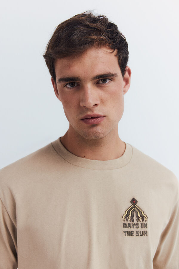Springfield Camiseta geométrica bordado beige