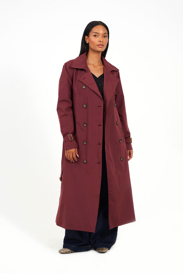 Brave Soul Gabardina comprida com cinto vermelho