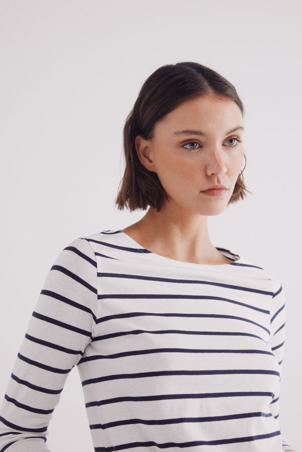 Springfield Camiseta riscas de algod&atilde;o com gola canoa estampado