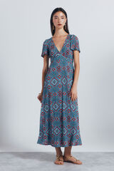 Springfield Vestido midi lace insertado estampado &eacute;tnico turquesa