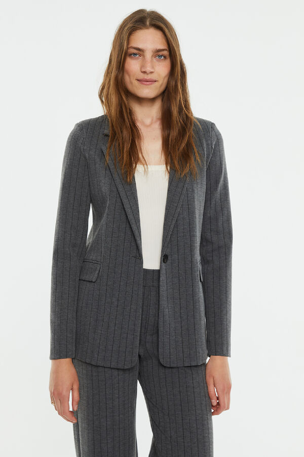 System Action Blazer curto de tecido risca de giz cinzento