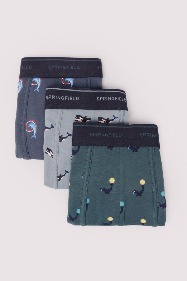 Springfield Pack 3 b&oacute;xers animales marinos azul