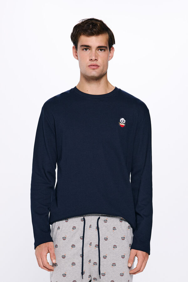 Springfield Pijama largo camiseta waffle oso panda azul
