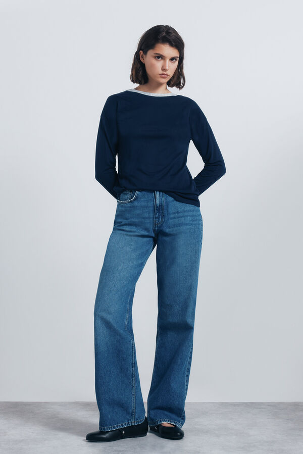 Springfield Camiseta cuello lurex azul