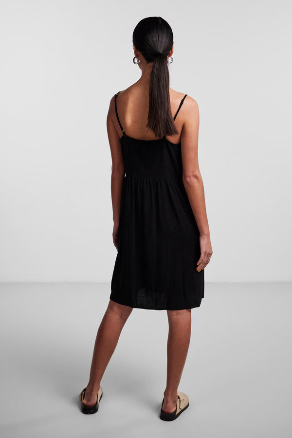 Pieces Vestido midi de al&ccedil;as com linho preto
