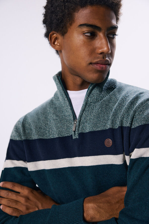 Springfield Suéter colorido com fecho-éclair azul