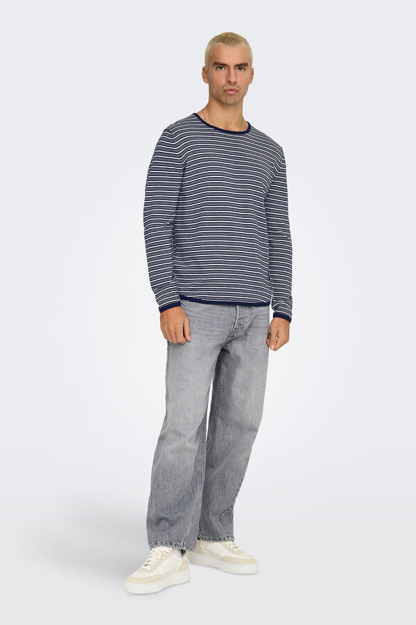 Only & Sons Suéter masculino com gola redonda e regular fit azul