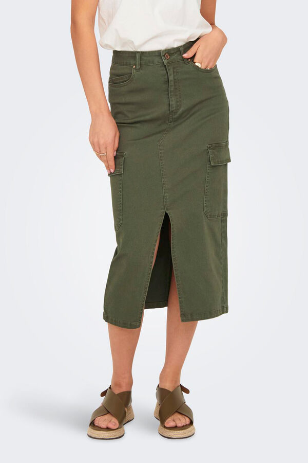 Only Falda midi ajustada tipo cargo verde