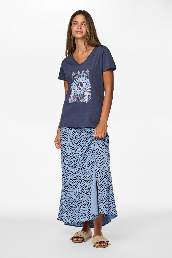 Pieces Camiseta b&aacute;sica com estampado azul