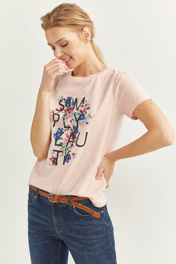 Springfield Camiseta Gráfica Texto y Flor rosa
