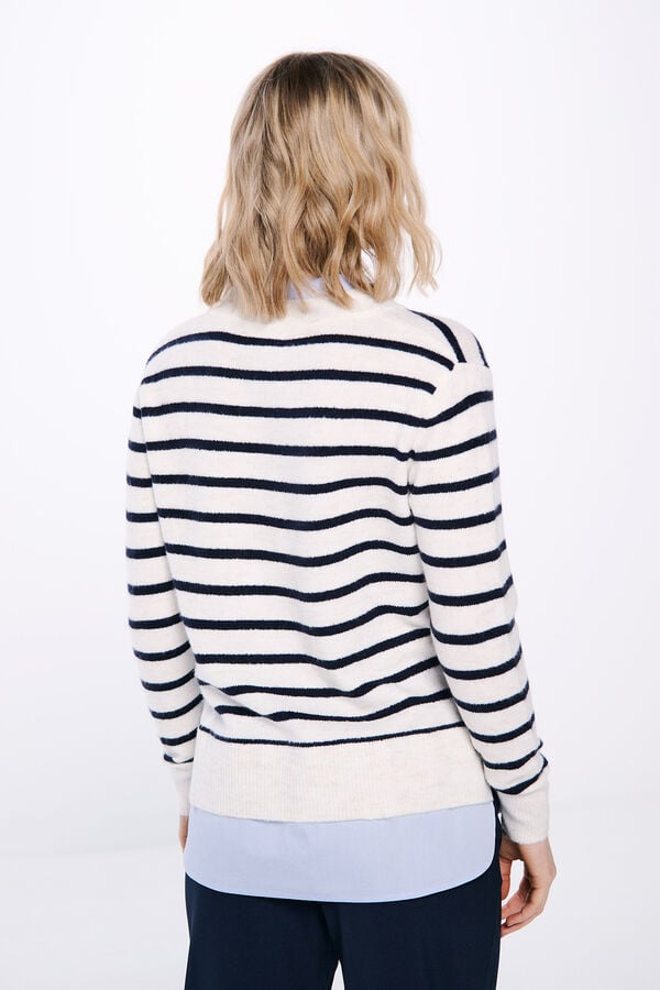 Springfield Su&eacute;ter combinado com decote em bico  branco