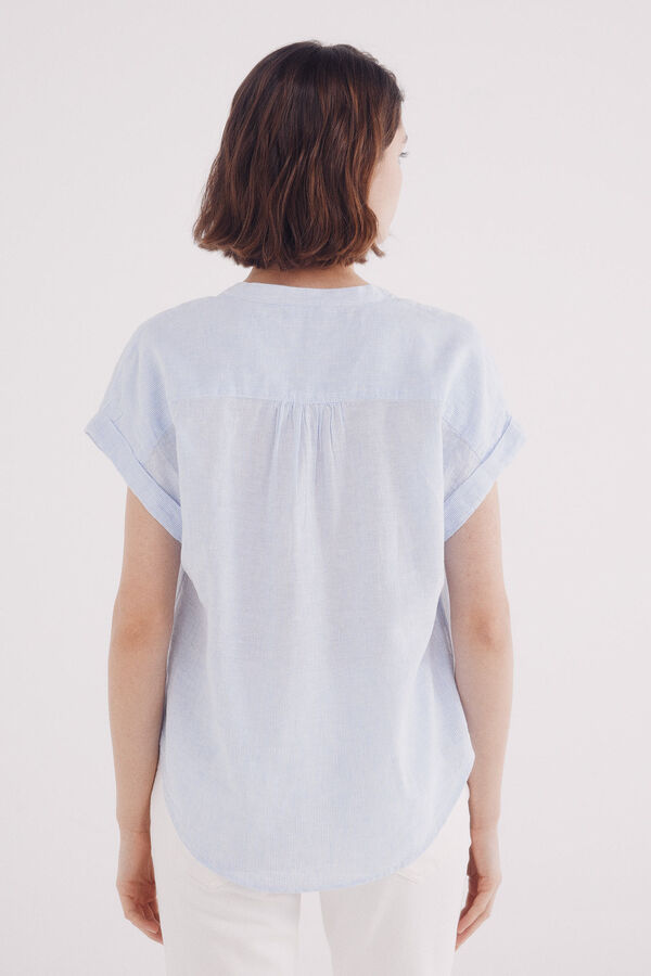 Springfield Blusa de decote linho com decote em V azul