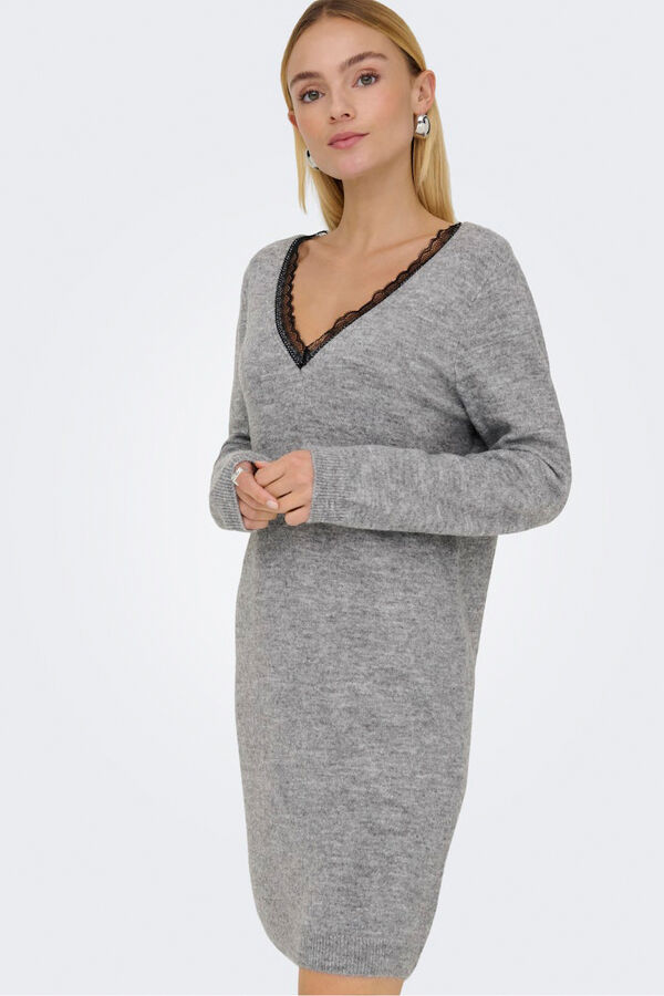Only Vestido curto de malha revers&iacute;vel cinzento