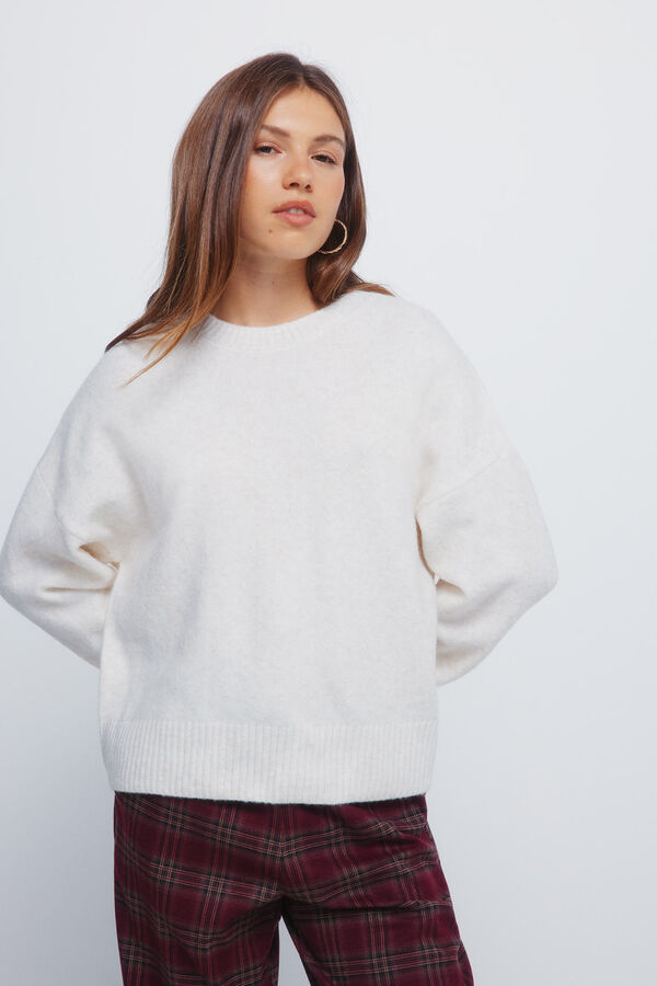 Springfield Camisola liso de gola redonda vison