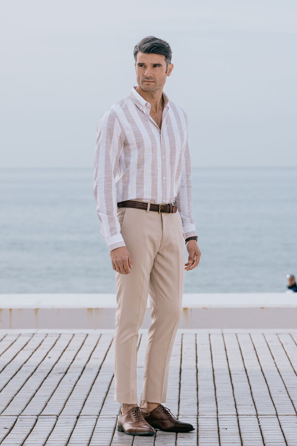 Celopman Camisa bege listrada larga bege