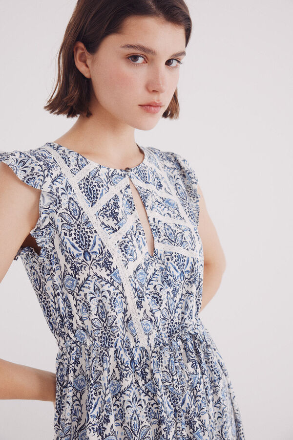 Springfield Vestido midi com estampado de renda cru