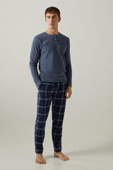 Springfield Pijama camiseta estructura y pantalón cuadros azul medio