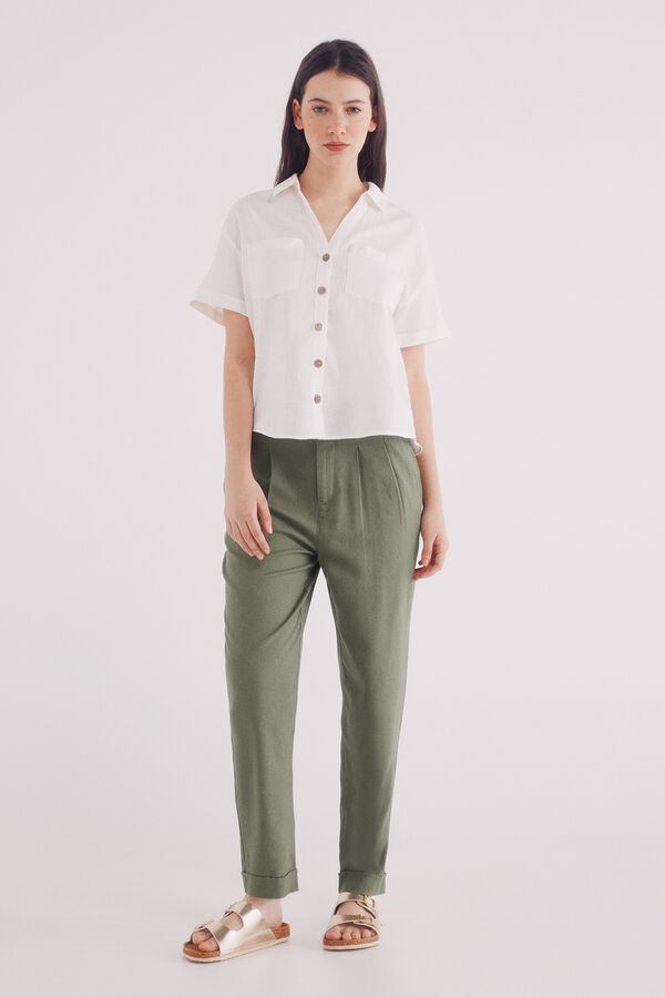 Springfield Camisa de linho de algodão de manga curta cru