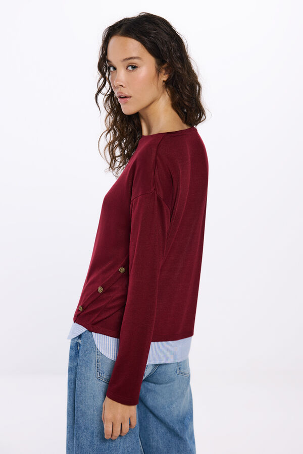 Springfield Camiseta combinada botones laterales burdeos