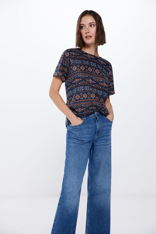 Springfield T-shirt Efeito Linho Estampada azul